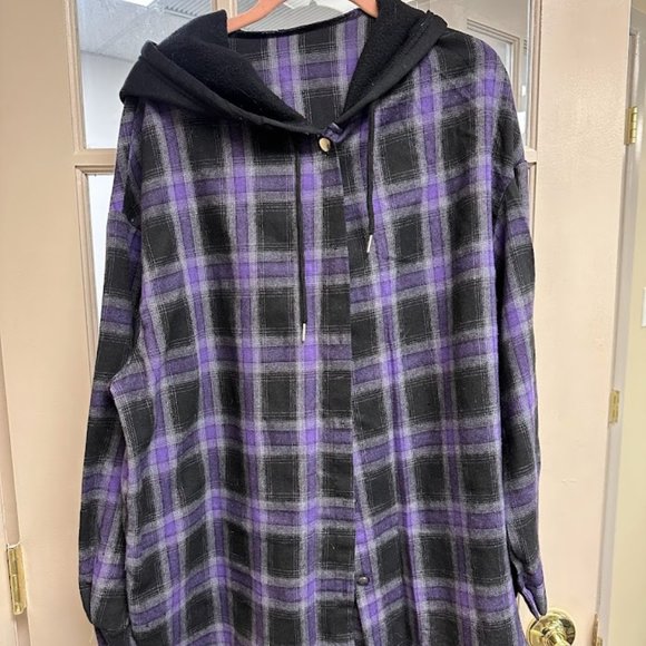 Shein Hooded Purple "Flannel" Button up - 2XL - Picture 1 of 5